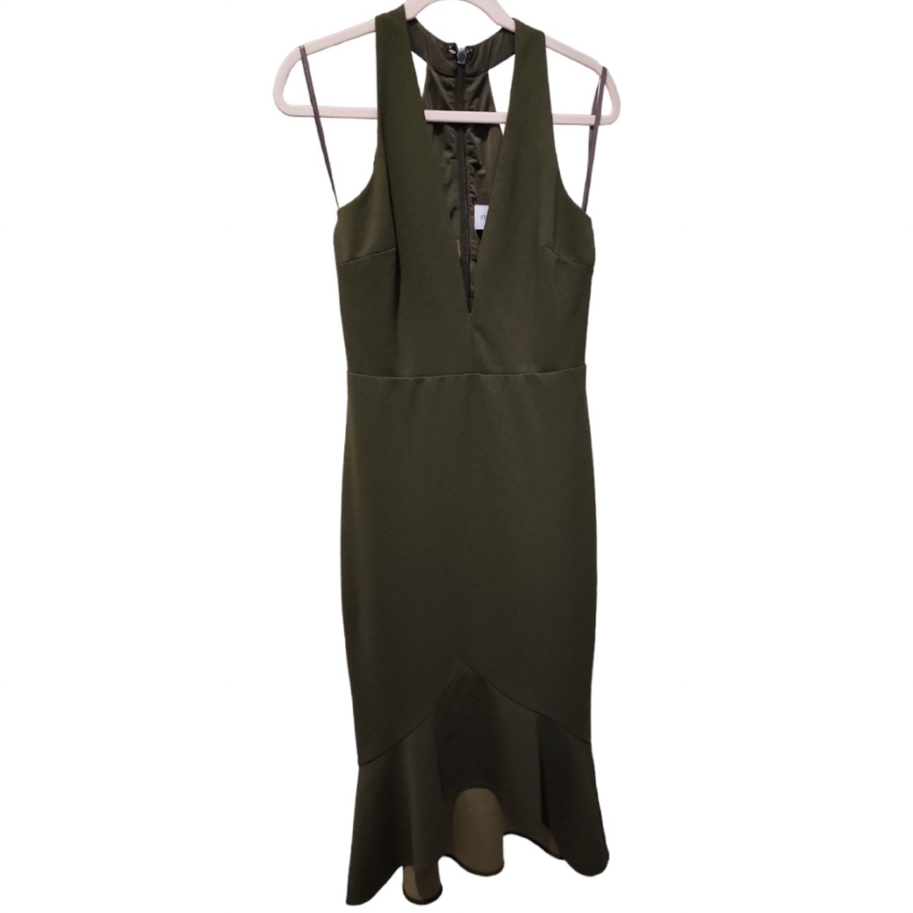 STYLESTALKER Quinn Midi Dress Army Olive Green Sz M